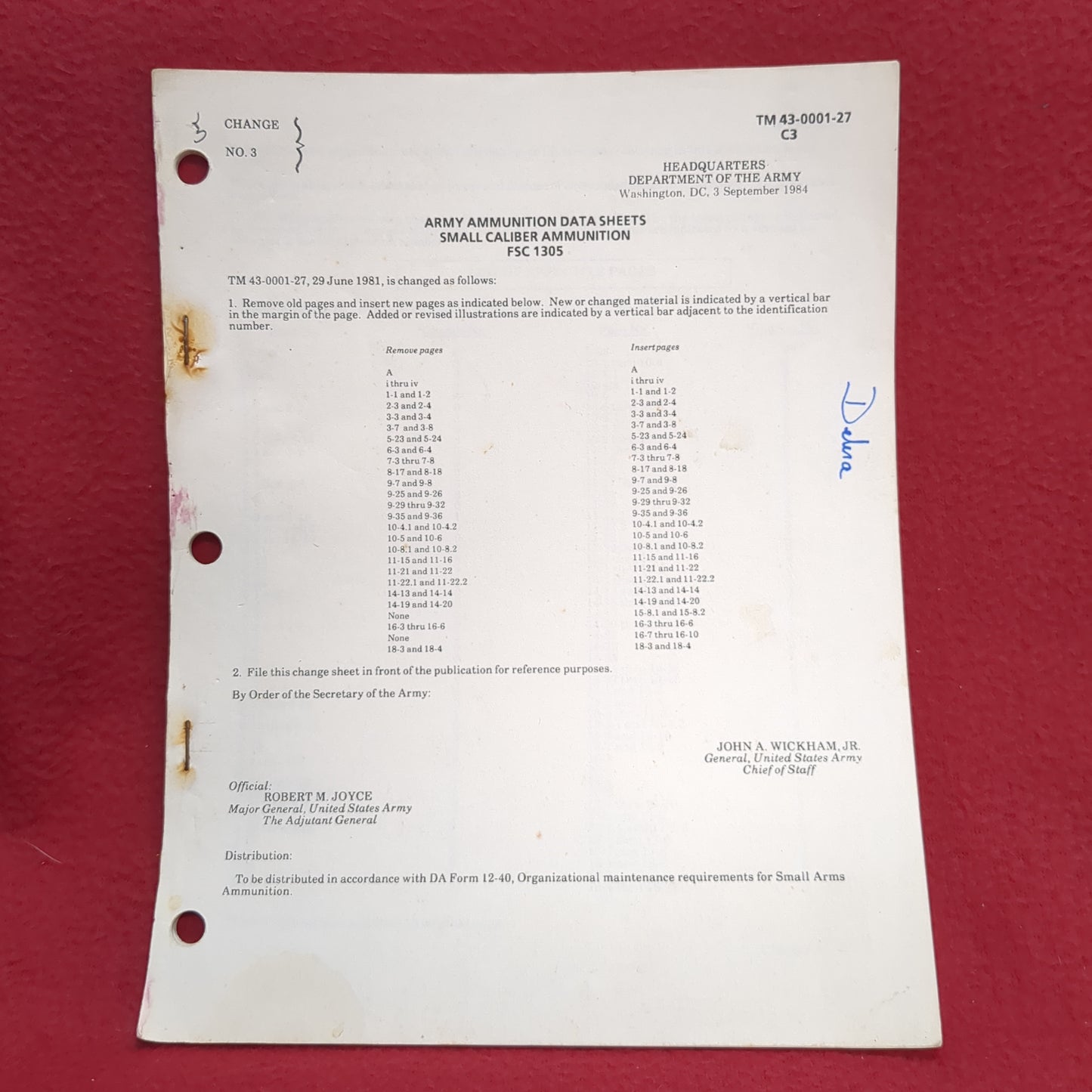 BOOK ARMY AMMUNITION DATA SHEETS SMALL CALIBER AMMUNITION FSC 1305;  SEPTEMBER 1984(BOX23)