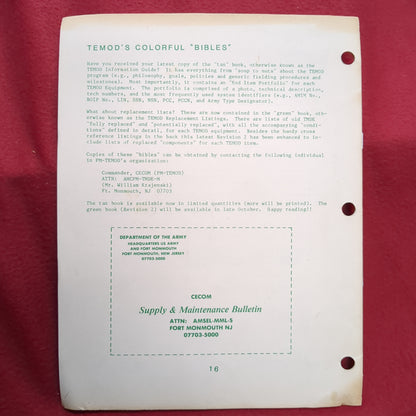 BOOK CECOM SUPPLY & MAINTENANCE BULLETIN MATERIEL MANAGEMENT DIRECTORATE MAINENANCE DIRECTORATE VOLUME 13 NO. 3 30 SEPTEMBER 1987   (BOX22)