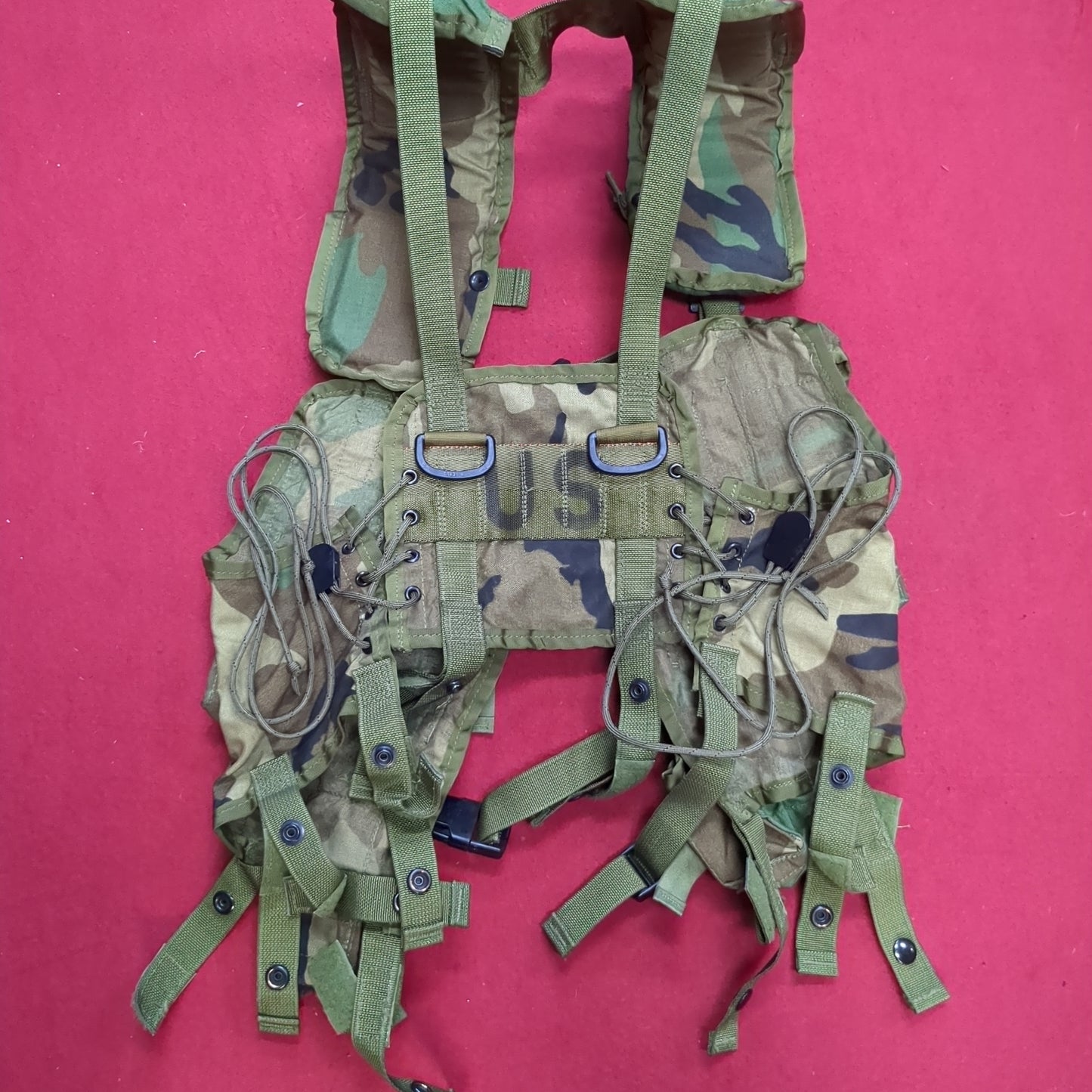 US Army Military Woodland Camouflage Enhanced Tactical Fighting Load Carrier  FLC W/ Pouches 0321 Excellent Condition (eb07-NOV286)