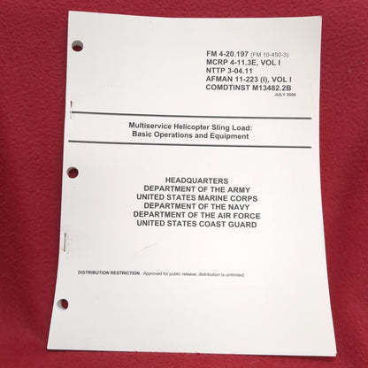 BOOK -  HEADQUARTERS OF THE ARMY. MARINE CORPS, NAVY, AIR FORCE, AND COAST GUARD: MULTISERVICE HELICOPTER SLING LOAD: BASIC OPERATIONS AND EQUIPMENT FIELD MANUAL:    (BOX 29)