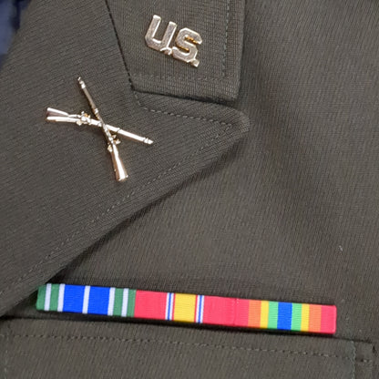 AGSU Army Green Service Uniform Jacket W/ Blue Cord, Tie, Ribbons, and Patches Male Dress Coat Size: 38 L-C  Excellent Condition (GTT-DEC01)