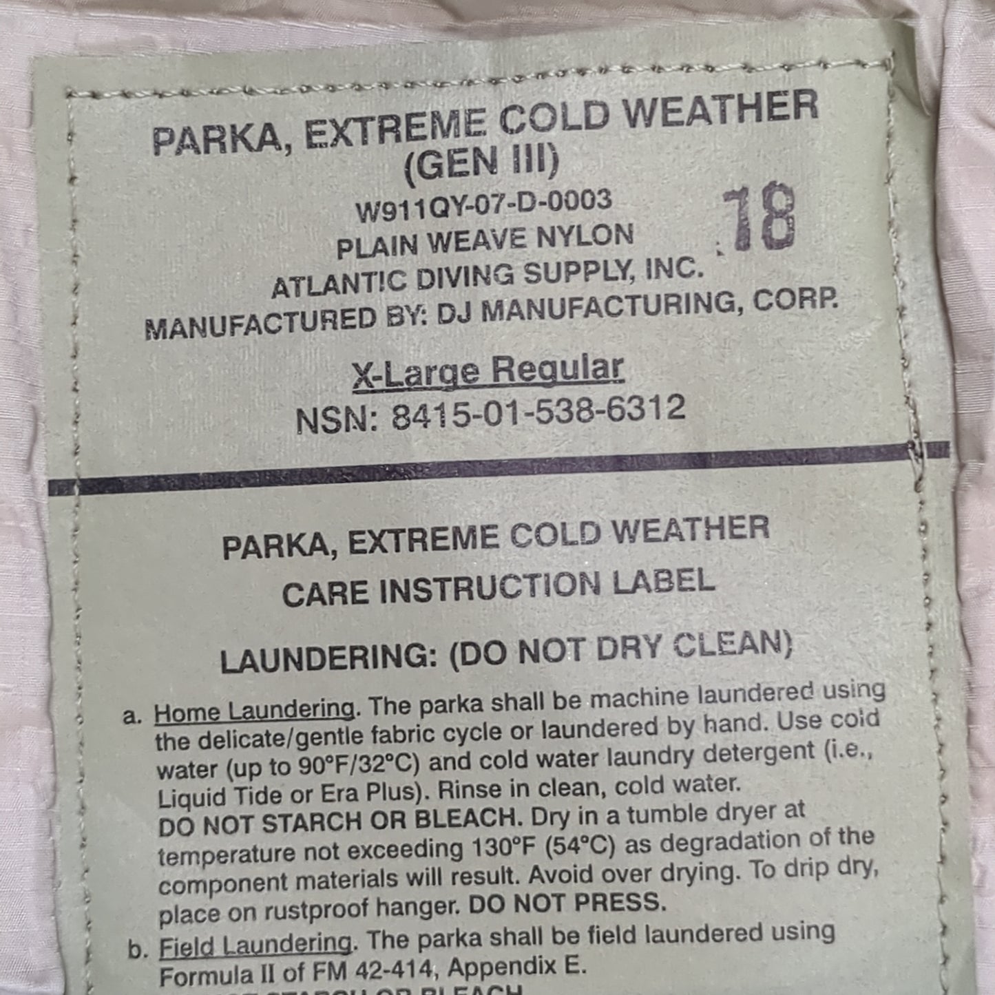 NWT US Army X-Large Regular Gen III Level 7 Marshmellow Jacket 6289 (fc01-DEC41)