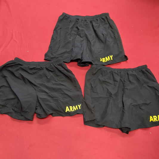 '- Lot of 3 - US Army Medium PT Shorts Black Gold Physical Fitness (fb14-DEC74)