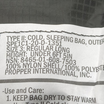 NOS '20 USMC Military Black Extreme Cold Weather Outer Sleeping Bag 7503 *sb1-DEC90*