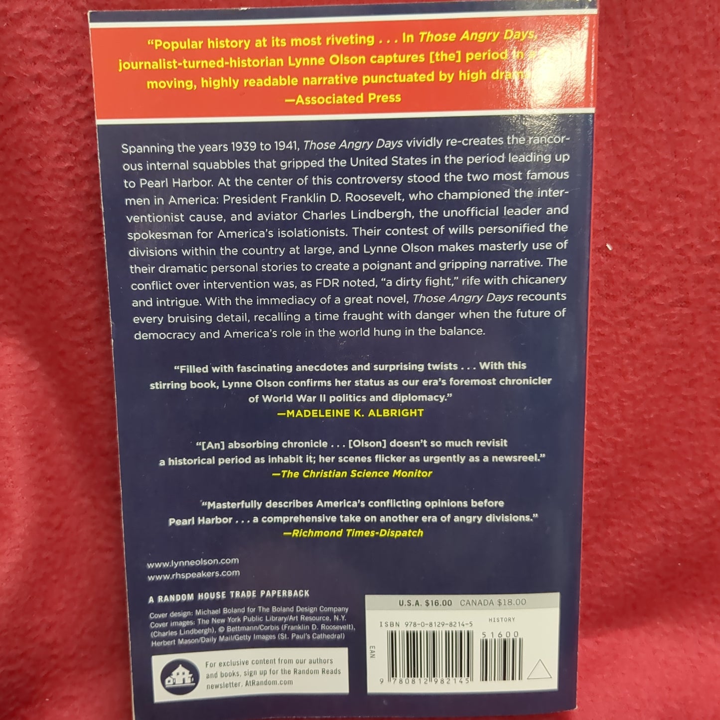 BOOK    THOSE ANGRY DAYS: ROOSEVELT, LINDBERGH, AMERICA'S FIGHT OVER WW2, 1939-1941(BOX42)