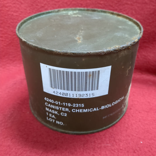 Vintage US Gas Mask C2A1 Filter 4240-01-361-1319 sealed in metal container with key (cbrn4 ac03-FEB117)