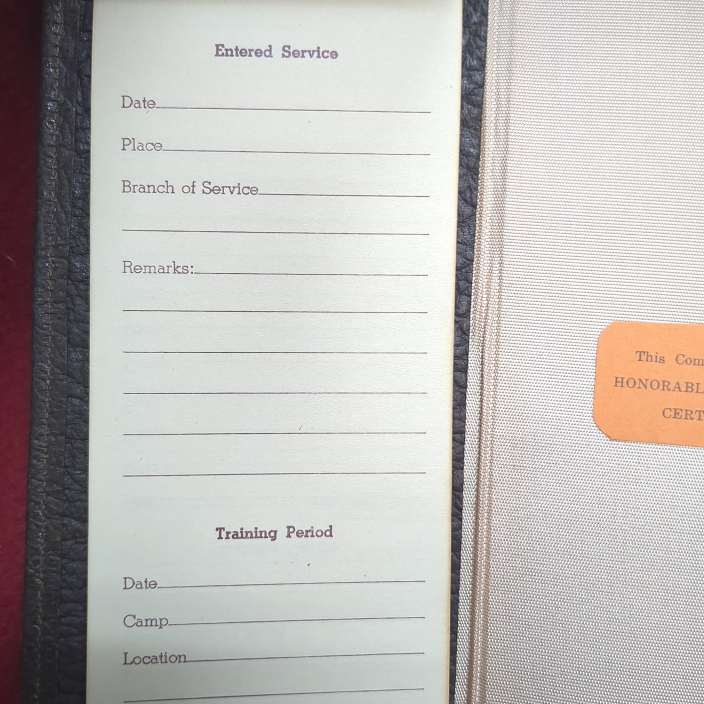 WW2 US Honorable Discharge Service Record Certificate Leather Folder Case  (manual-FEB136)