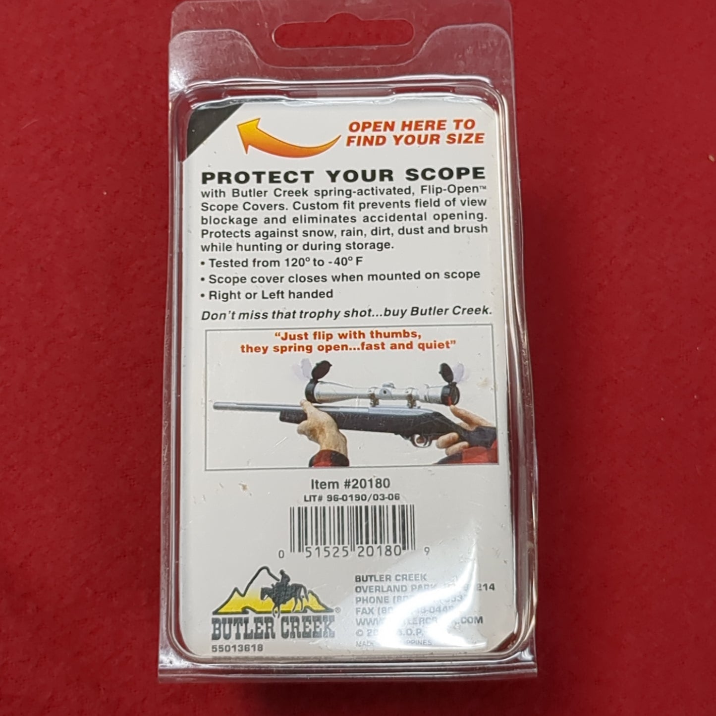 NOS Butler Creek Flip-Open Scope Cover;  18 EYE;  1.700"-43.2mm;    (FB18-MAR02)