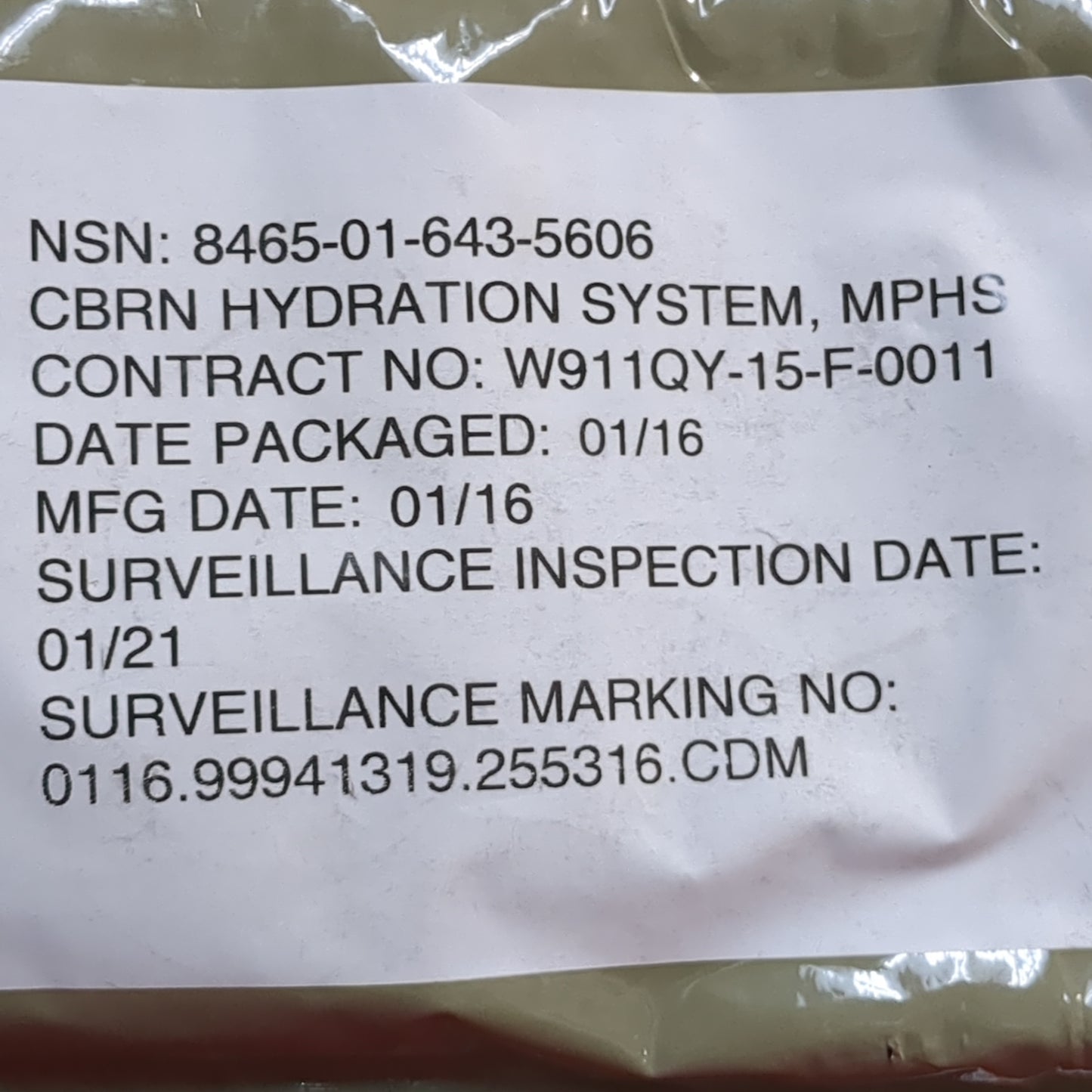 NOS US Army 100oz 3L MPHS Hydration Bladder CBRN Jlist US Army (08o- db01-MAR90)