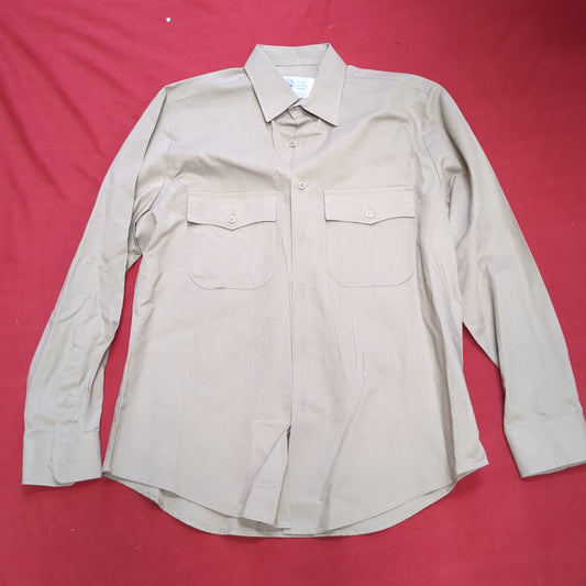 US military 16.5-34 / 35 r-c khaki man's long sleeve shirt vintage good condition  (fa12-enu14)