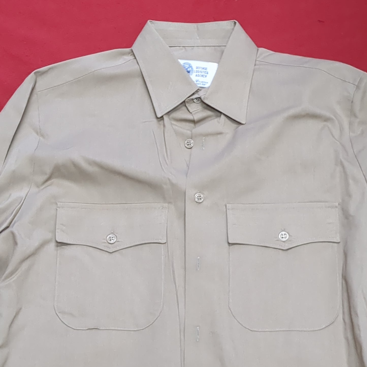 US military 16.5-34 / 35 r-c khaki man's long sleeve shirt vintage good condition  (fa12-enu14)