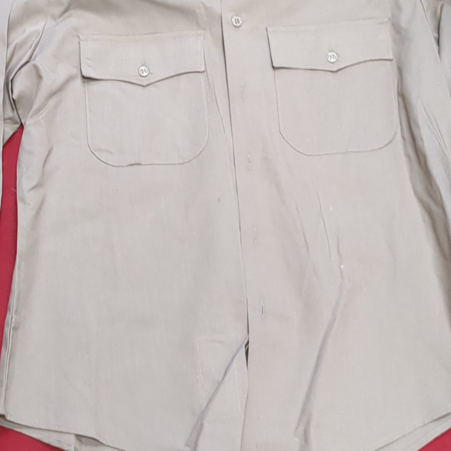 US military 16.5-34 / 35 r-c khaki man's long sleeve shirt vintage good condition  (fa12-enu14)