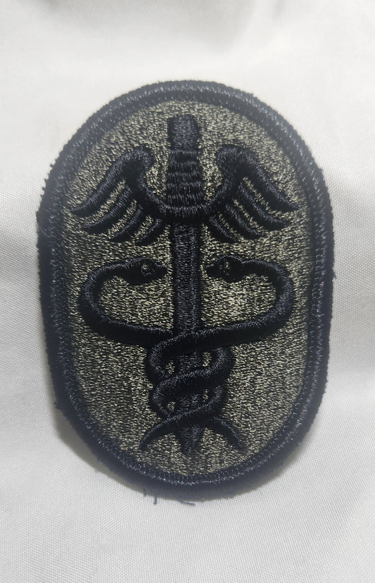 US Army Medical Health Services Command Patch Sew on Patch Subdued OD Black (WSA08-MHS)