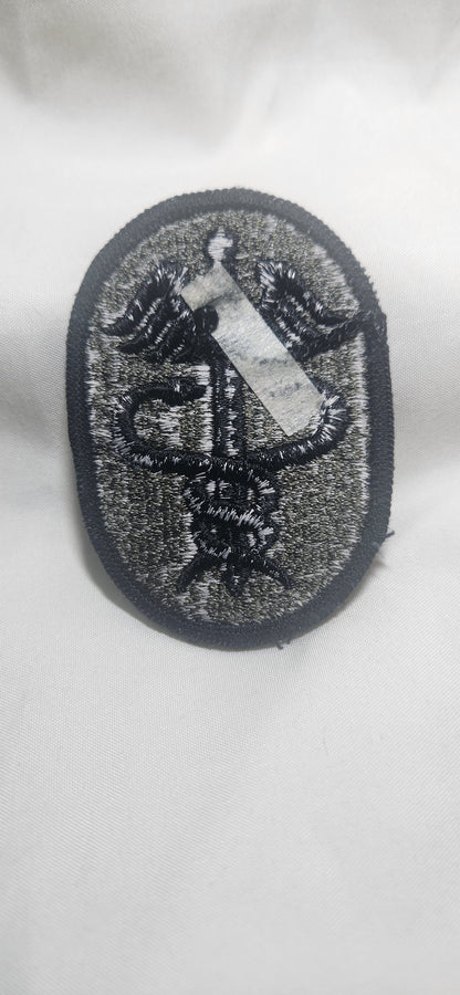 US Army Medical Health Services Command Patch Sew on Patch Subdued OD Black (WSA08-MHS)