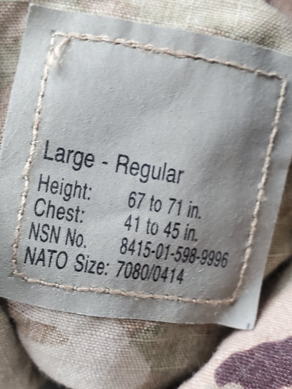NWT Set of US Army Large Regular Deployment Uniform Multicam Frac Top Pants (ca13-25jan45)