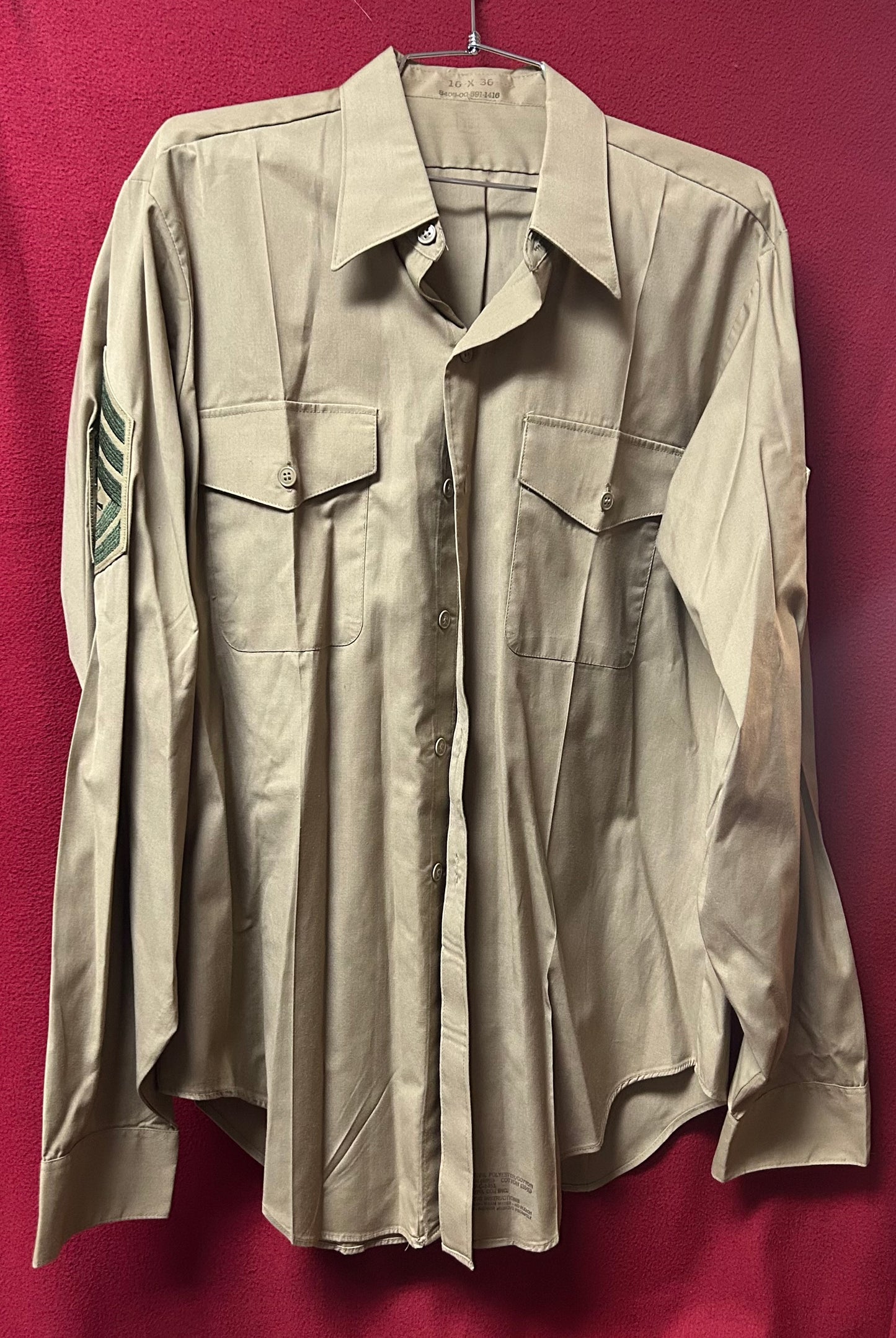 USMC Khaki Mens Long Sleeves Button Down 16x34 (CA02-26Feb17)