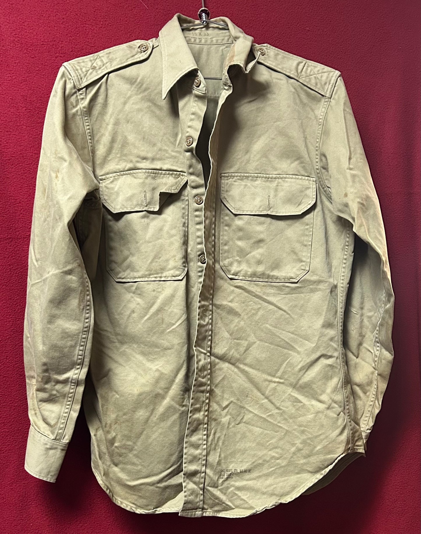 Khaki Long Sleeved Button Down Vintage Mens Shirt 15 x 33 (CA02-26Feb14)