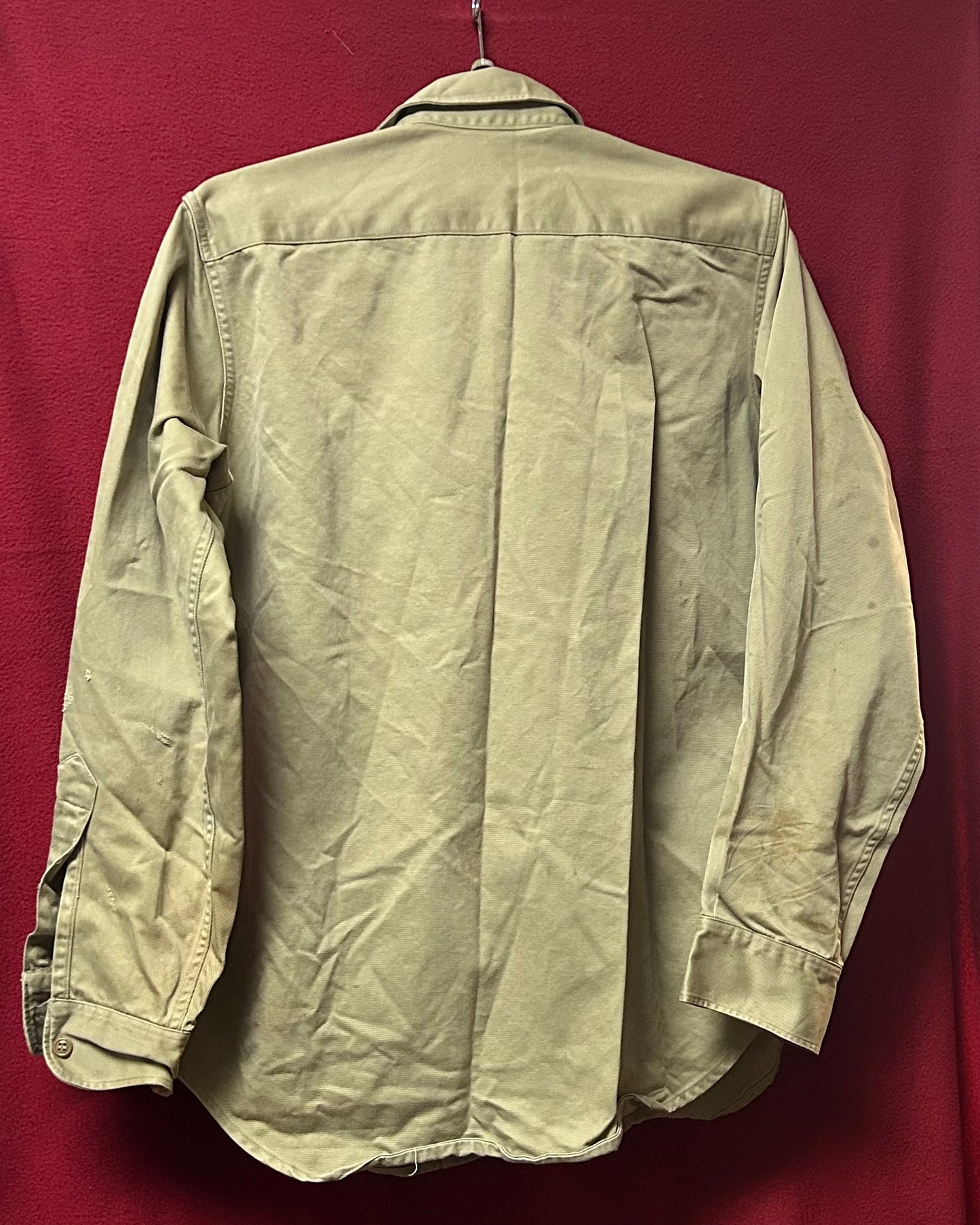 Khaki Long Sleeved Button Down Vintage Mens Shirt 15 x 33 (CA02-26Feb14)