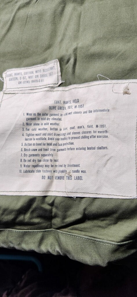 M-1951 Small Regular US Army OD Field Jacket Excellent Condition (aa12-OCT111)