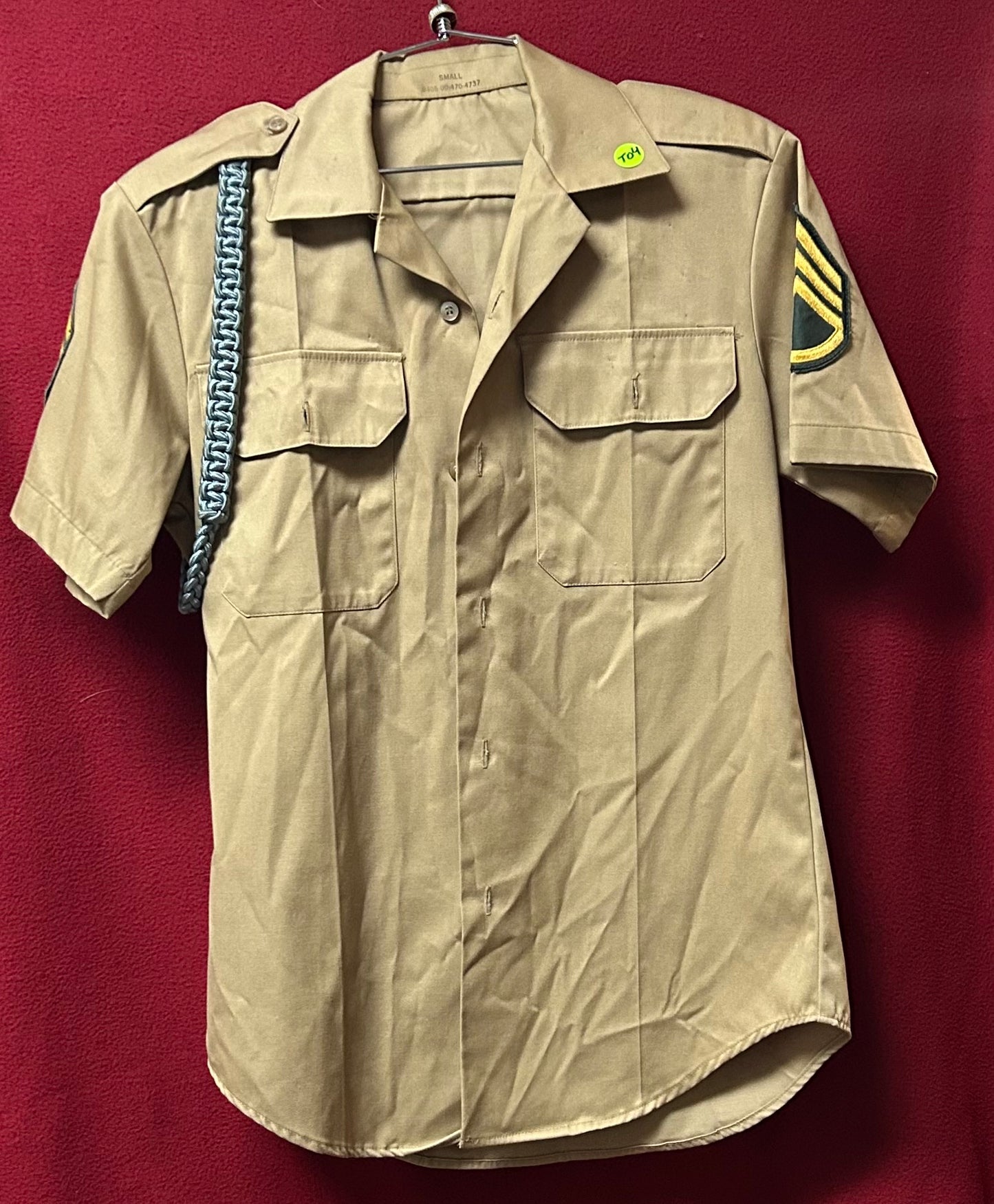 Vintage 1976 US Army Tan 445 Class B Short-Sleeve Shirt Sz Small (CA02-26Feb10)