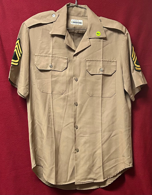 Vintage US Army Tan 445 Class B Short-Sleeve Shirt Sz 14-14.5 Bendone Mfg. Corp (CA02-26Feb07)