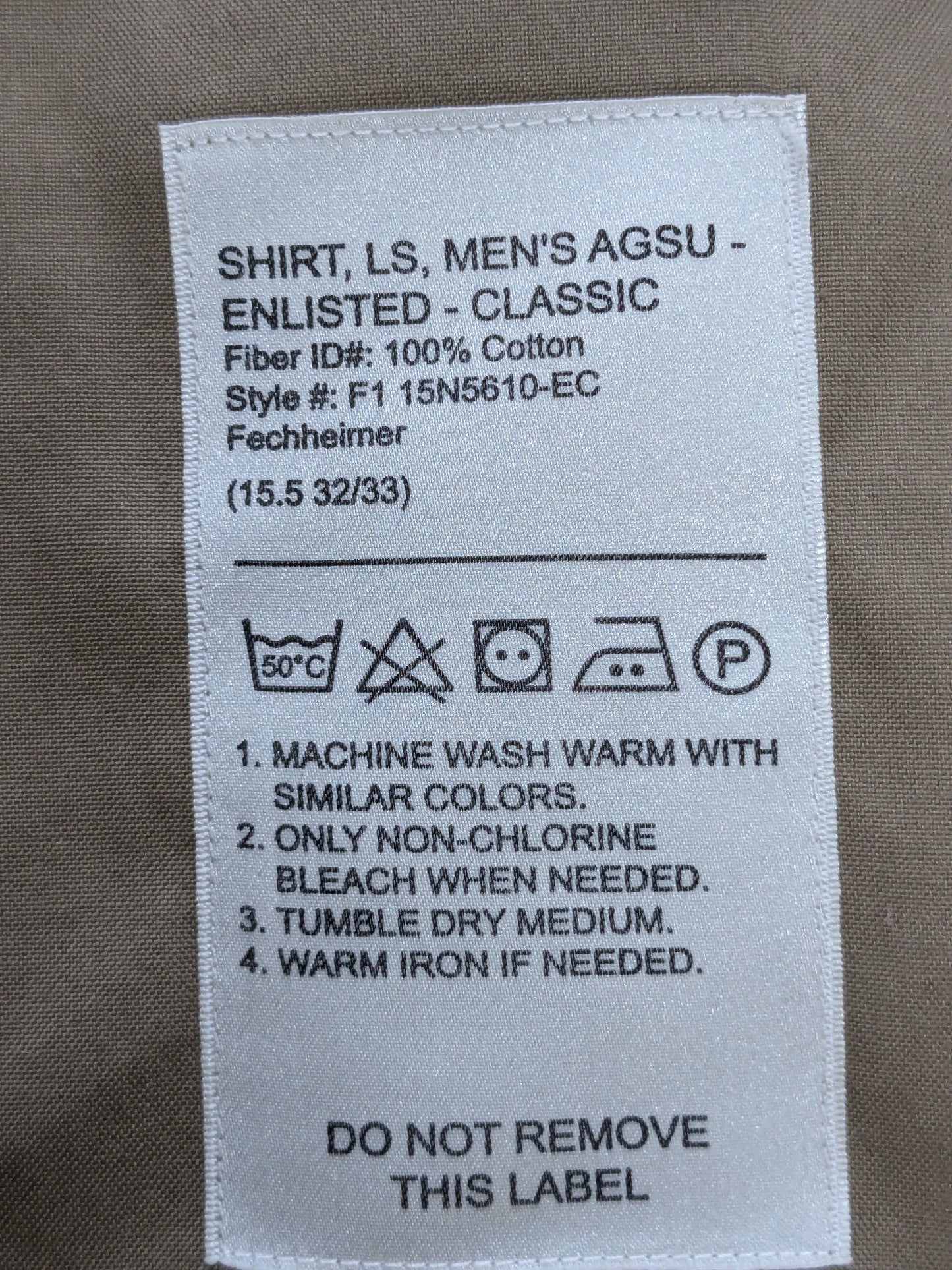 US Army Flying Cross AGSU 15.5 S 32/33 long Sleeve Enlisted Shirt (dg3- ea03-enu142)