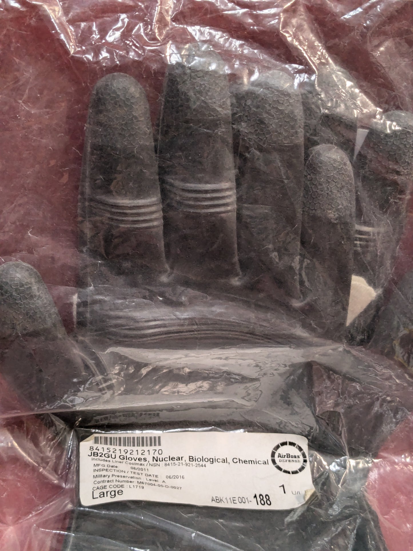 NOS JSLIST Block 2 Glove Upgrade (JB2GU) Large AirBoss Defense (14cc-YLU124)
