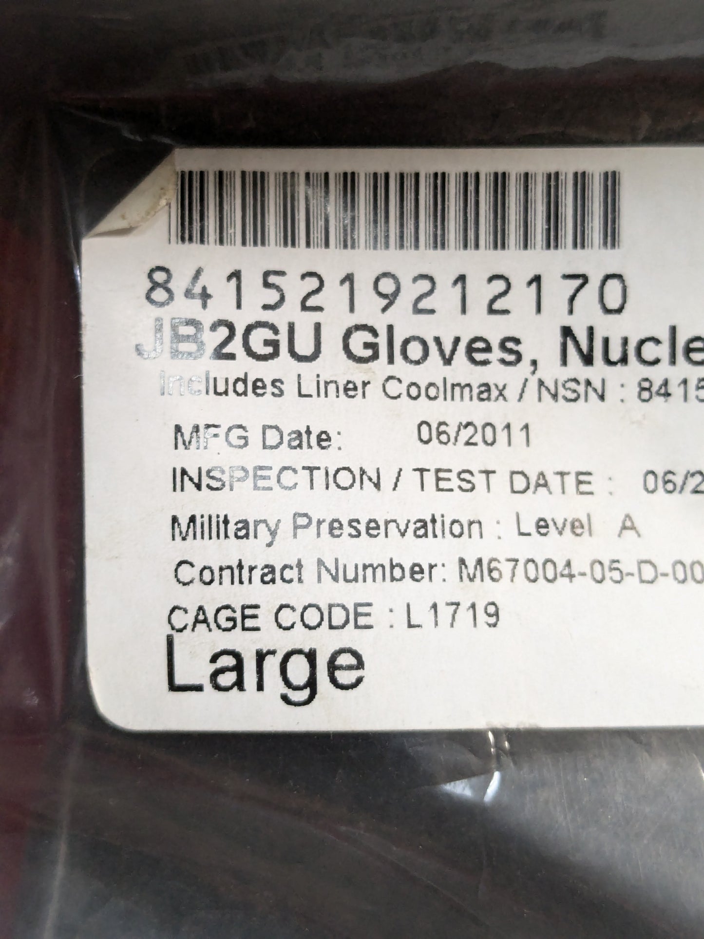NOS JSLIST Block 2 Glove Upgrade (JB2GU) Large AirBoss Defense (14cc-YLU124)