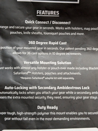 NOS Blade-Tech Tek-Mount Quick Attachment System  (FB17-YLU195)