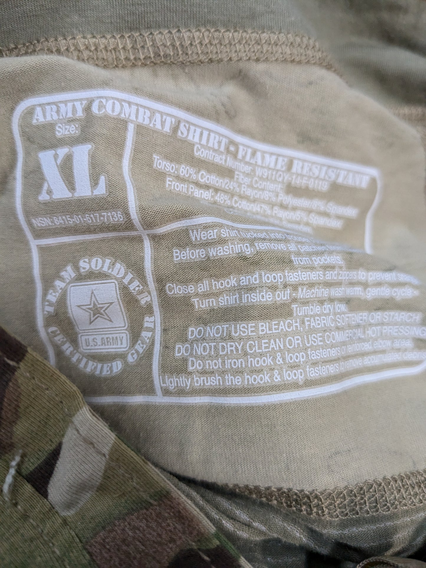 X-Large 1/4 Quarter Zip Type 2 Combat OCP Multicam FRAC Top Shirt USED (cso2- fa15-GUA91)