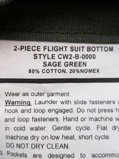Military 2-Piece Flight suit Bottoms Only Sage Green Large Good Condition (PET136)