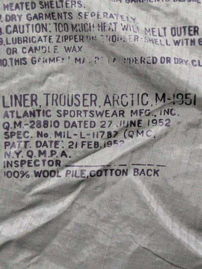 1955 Small Regular M-1951 Arctic Liner Pants Trousers (da02-25jan20)