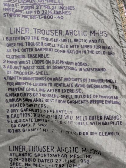 1955 Small Regular M-1951 Arctic Liner Pants Trousers (da02-25jan20)