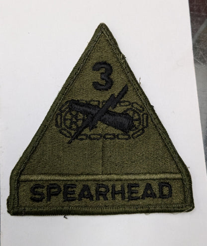 US Army 3rd Armored Division Patch Sew On Subdued Black OD (bu09-Spearhead)