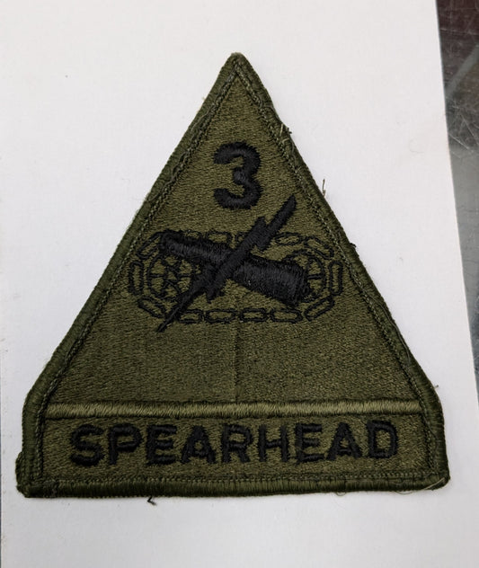 US Army 3rd Armored Division Patch Sew On Subdued Black OD (bu09-Spearhead)