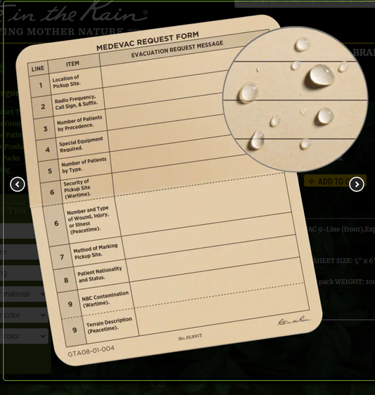 9L991T 9-Line Medevac Card 50 per pack Rite in the Rain (9L991T)