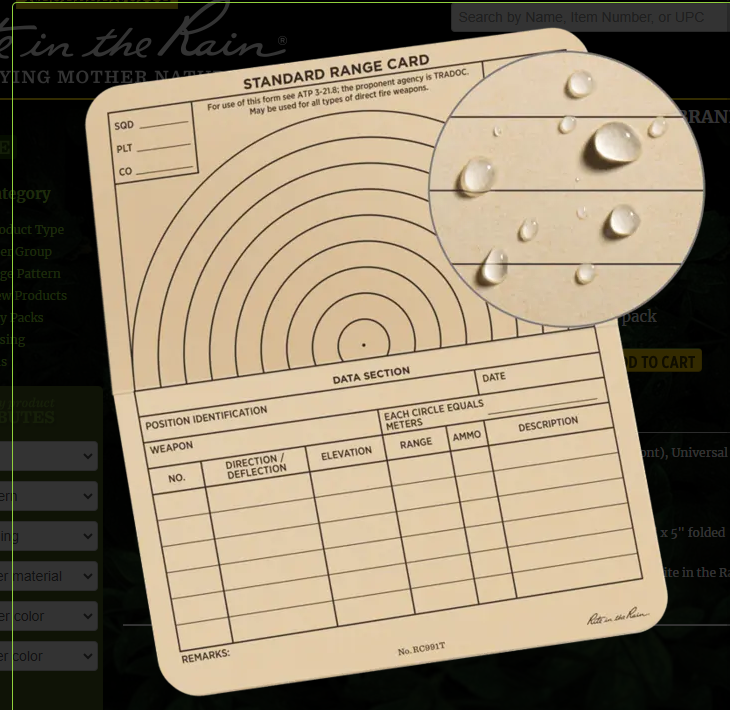 RC991T Range Form Card 50 per pack Rite in the Rain (RC991T)