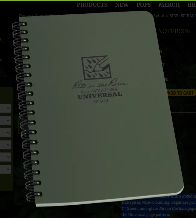 973 4.5x7 OD Side Spiral Pocket Rite in the Rain Notebook 4.5" x 7" (973)