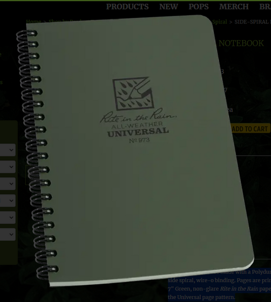 973 4.5x7 OD Side Spiral Pocket Rite in the Rain Notebook 4.5" x 7" (973)