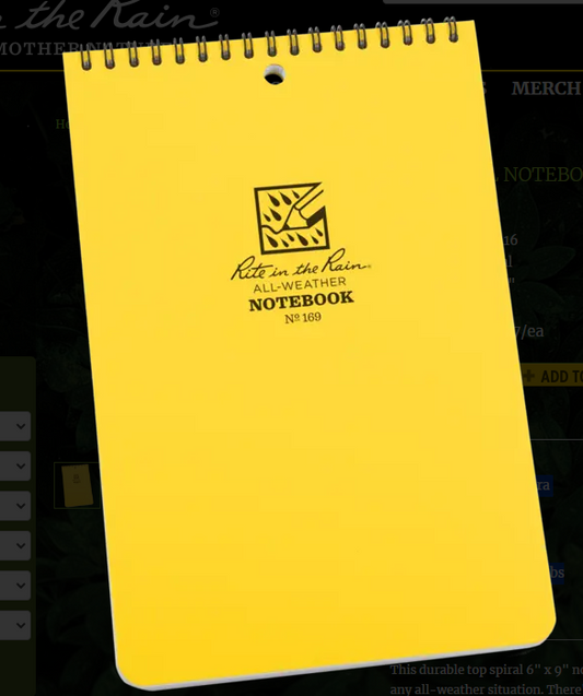 169 6x9 Yellow Top Spiral Pocket Rite in the Rain Notebook 6" x 9" (169)