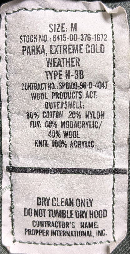NOS Parka Extreme Cold Weather Type N-3B Medium (cb04-25Jun97)