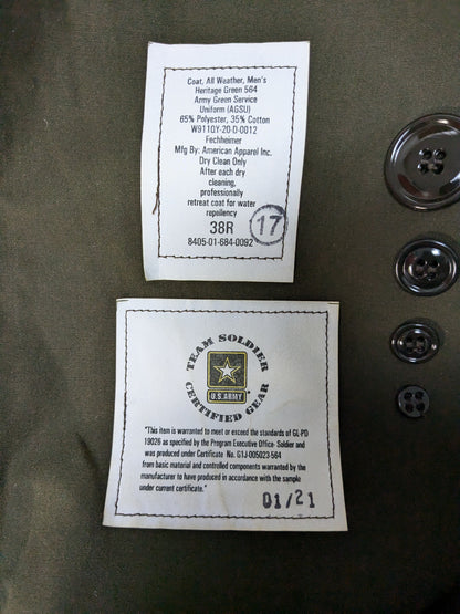 NWT Men's All Weather Coat Heritage Green 564, 38 R (DA04-25APR21)