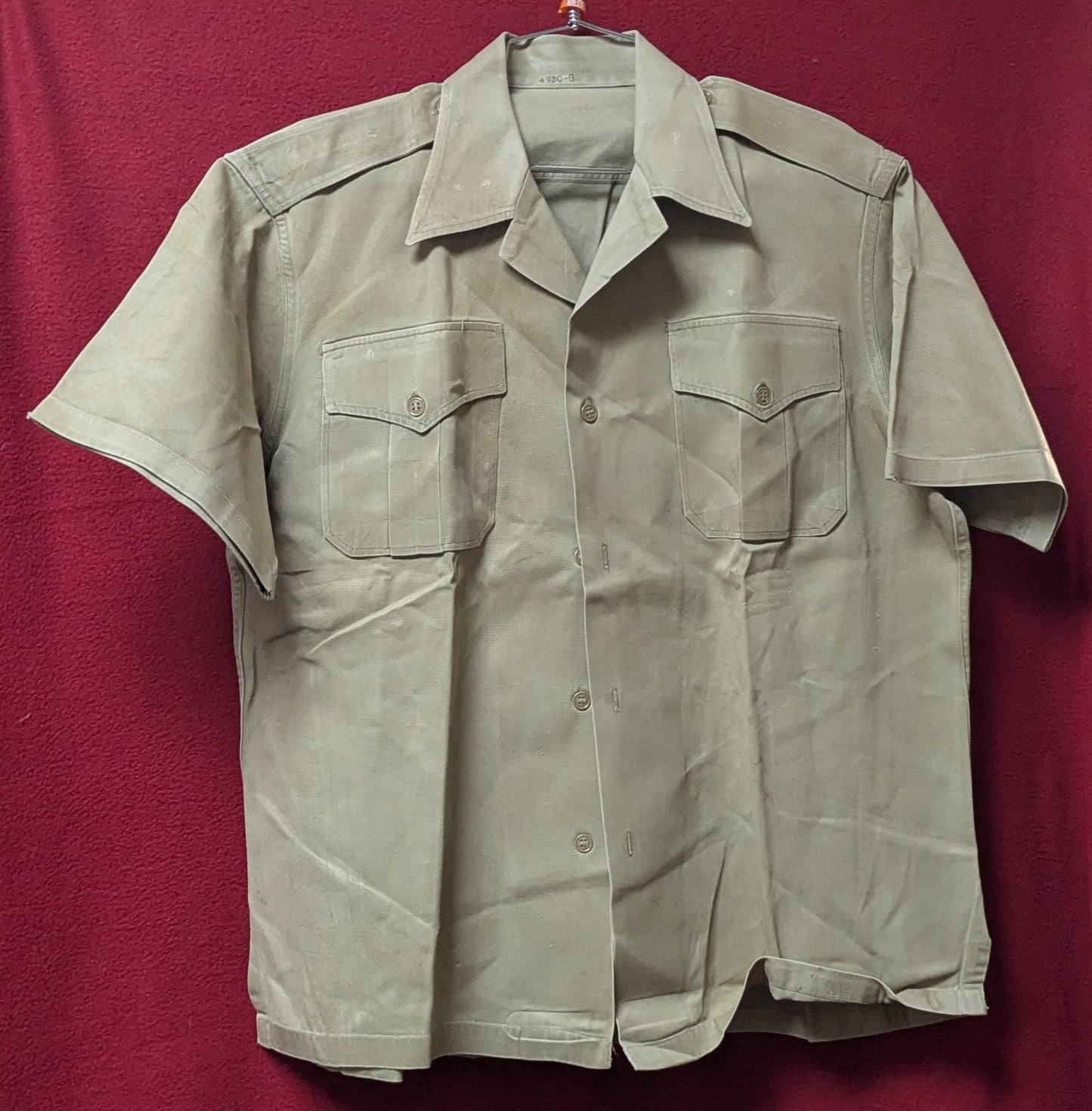 Vintage US Military Short Sleeve Khaki Button Down Med (FB15-26Feb70)