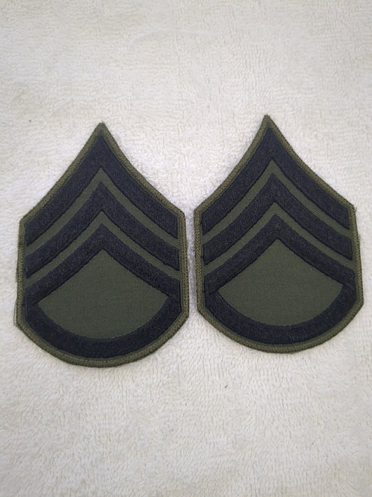 Set of 2 (pair) - US Army SSG Staff Sergeant Sew-On Rank Sleeve Subdued OD Black (wsb11-SSGSew)