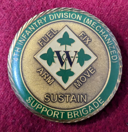 Challenge Coin 4th Infantry Division Mechanized Support Brigade CDR CSM Wrangle (chcc-25May01)