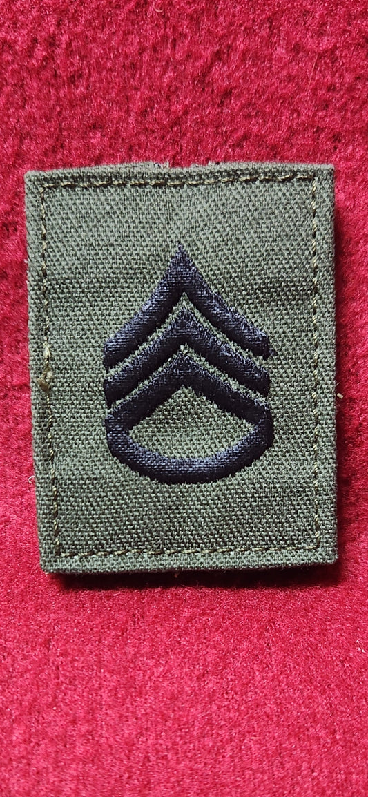 *Set of 2* US Army E-6 STAFF SERGEANT Rank Velcro Subdued OD Black BDU Woodland (bu04-sg6)