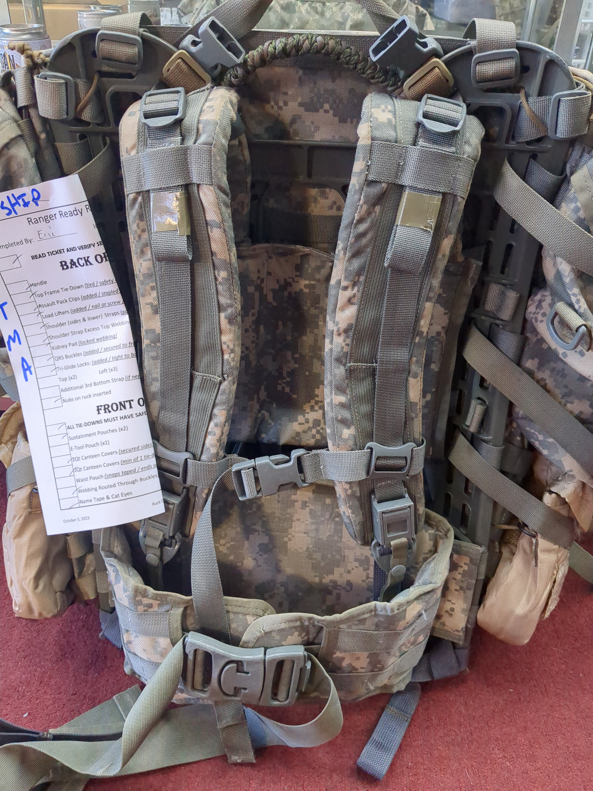 Postma MAIL-IN - v.12 "Ranger Ready" ACU Large Molle II Ruck w/ The Gibson Configuration w/ Name Tape & Cat Eyes (V12 2026-03)