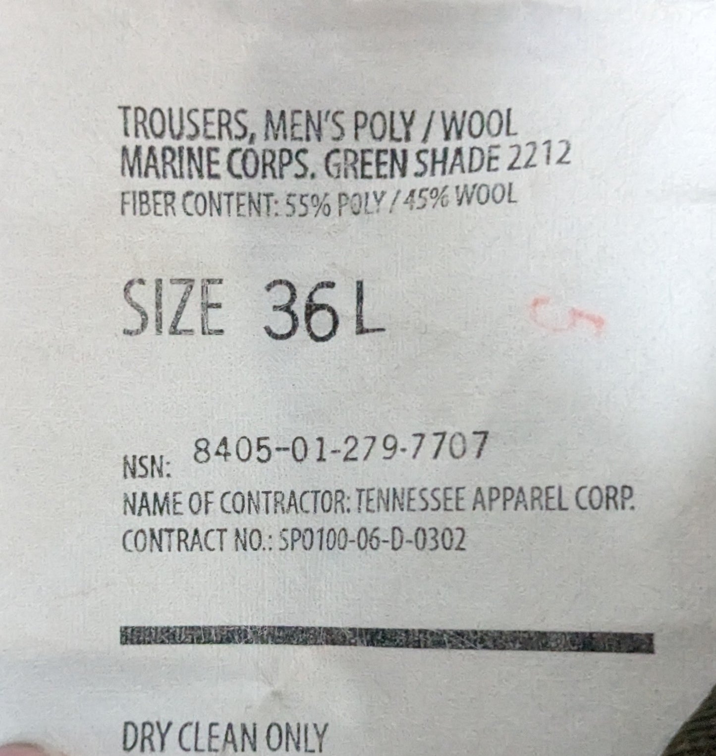USMC Service Uniform Trousers 36L (FB1-26Feb62)