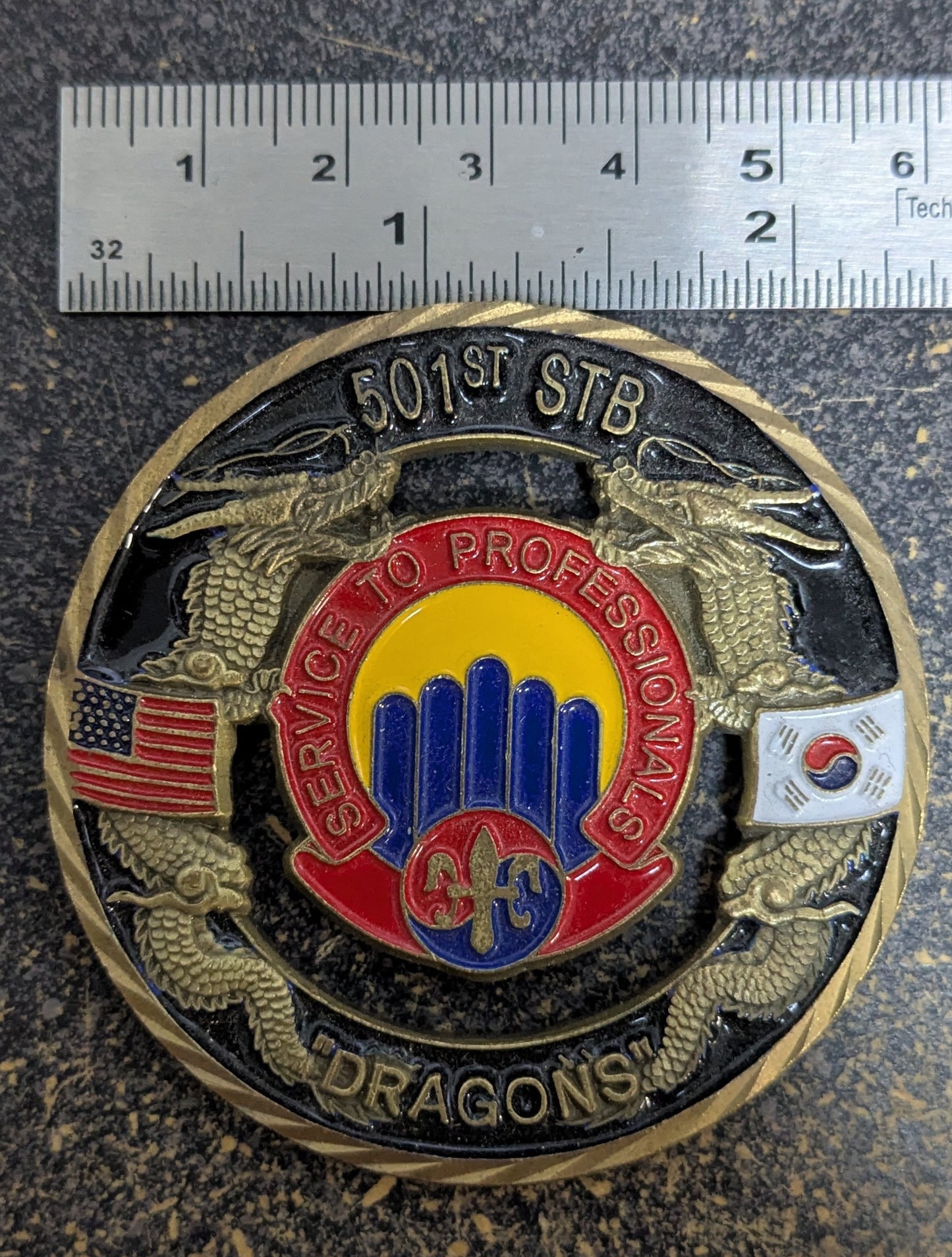 Challenge Coin 501st Sustainment Brigade Dragons Korea, US Army 501st STB (CHCC-26May22)
