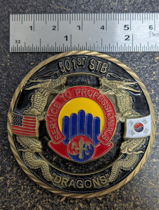 Challenge Coin 501st Sustainment Brigade Dragons Korea, US Army 501st STB (CHCC-26May22)